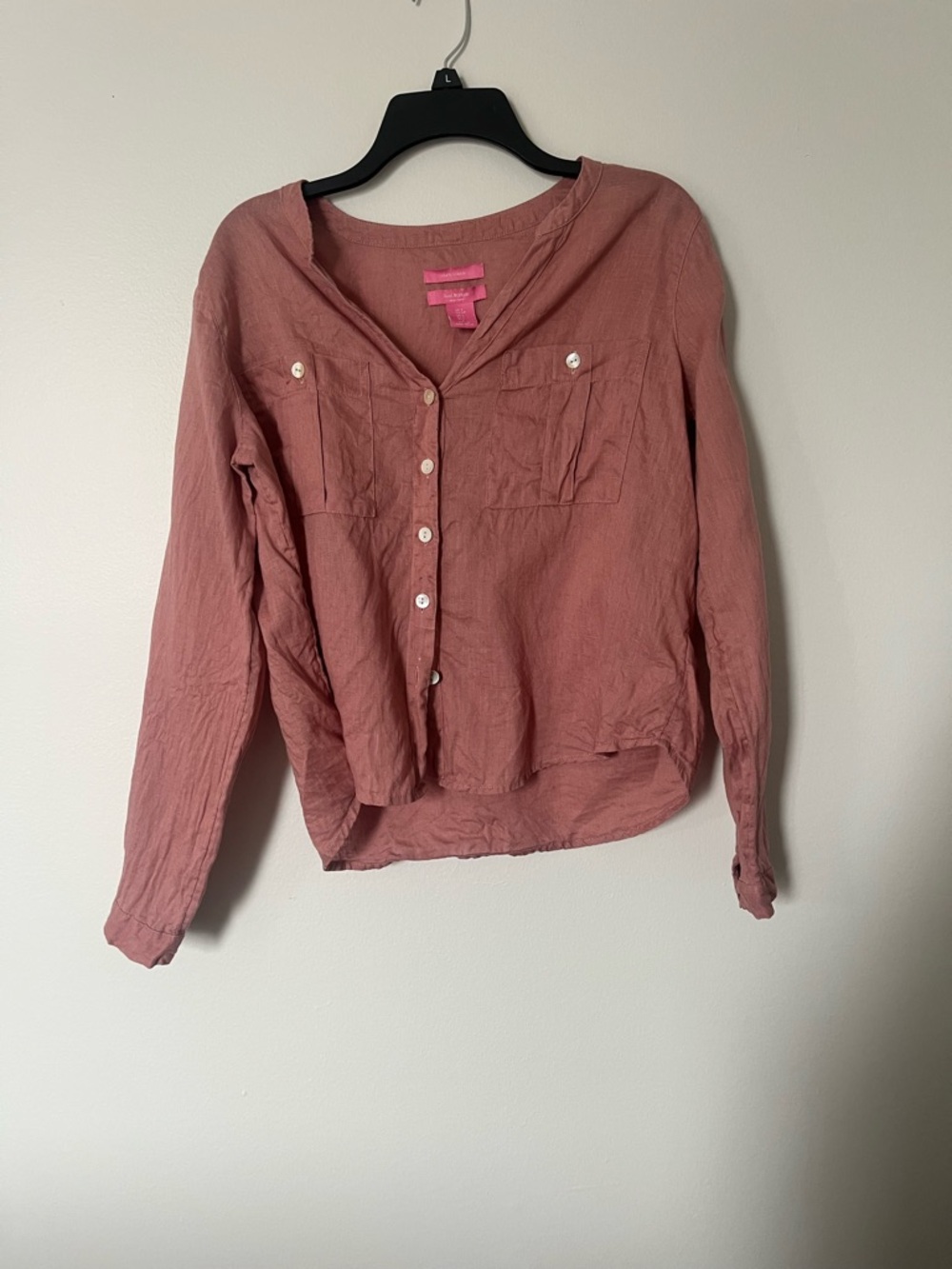 Isaac Mizrahi Rosewood Linen V-Neck Top